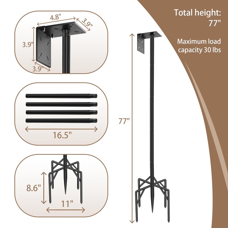 77 Inch Heavy Duty Smart Bird Feeder Pole for Outdoors
