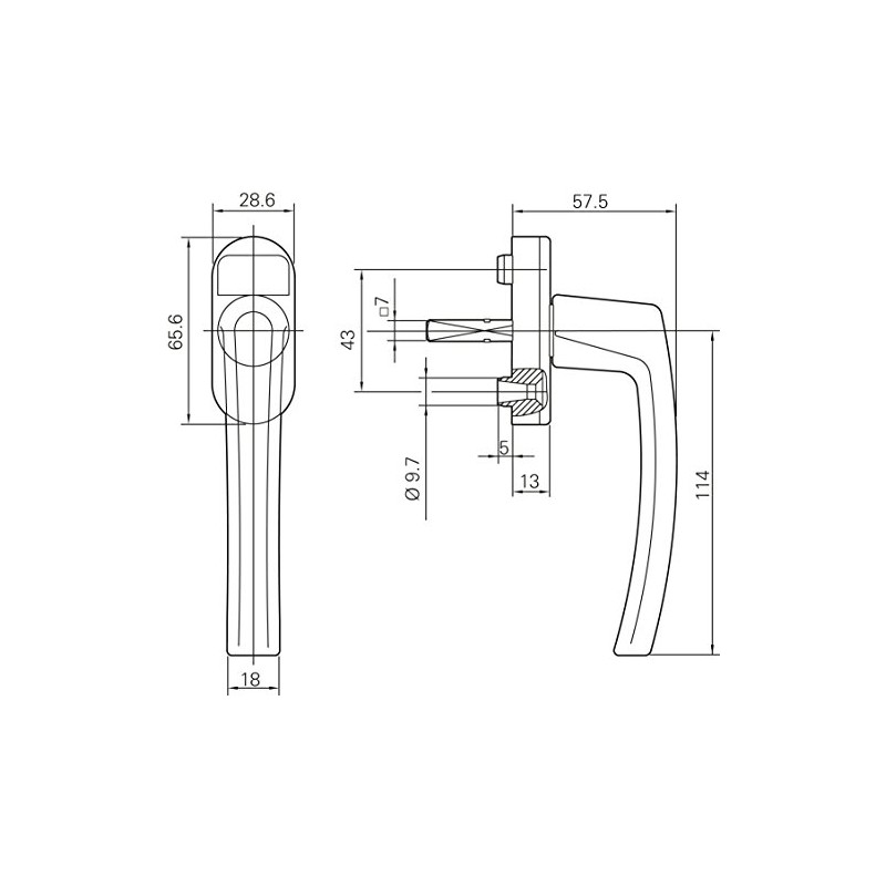 Roto ROL STD OL 43 M5X50 R011 Line Window Handle,