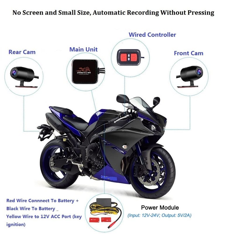 VSYSTO Motorcycle Dash Cam D6RL Motorbike Camera 130 Degrees 1080p