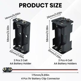 DALQUIS 8 Pcs AA Battery Holder Kit, 2 Pcs 4 Cell 6V AA Battery Holder and 2 Pcs 2 Cell 3V AA Battery Holder with 4 Pcs 9V Battery Clip Connector for DIY and DC Equipment