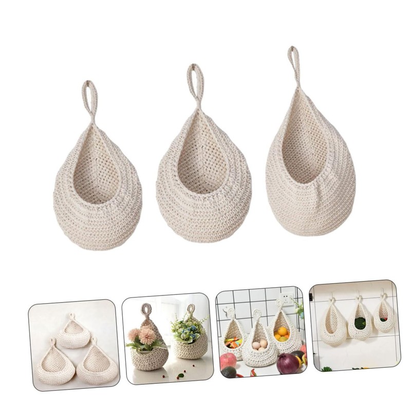 BIUDECO Multi-function Fruit Storage Container Woven Hanging Basket Teardrop Shape