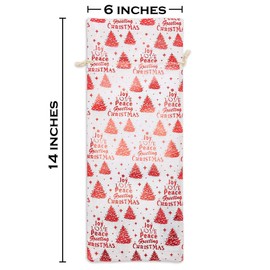 12-pack Muslin Cotton Canvas Wine Bottle Gift Bags w. Drawstring (Christmas, 6" x 14") - for Storage, Holiday Parties, Promotional Events by The Display Guys