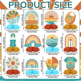 Gueevin 12 Pcs Here Comes the Son Honeycomb Centerpieces Set Here Comes the Son Baby Shower Decorations Boho Baby Shower Rainbow Sun Party Table Toppers Sunshine Table Decoration (Fresh Style)