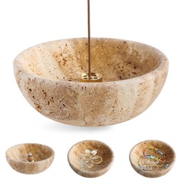 Koville Turkish Natural Travertine Incense Holder, Incense Holders for Sticks, Sturdy Incense Burner Ash Catcher, Ideal for Meditation, Relaxing, Easy to Clean(Golden Travertine)