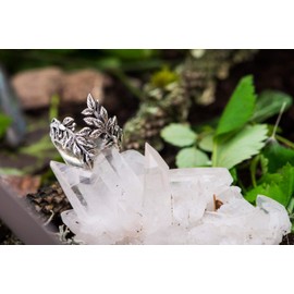 Windalf Bohemia Beteli Ring 19 mm Delicate Leaves Leaf Jewellery Vintage Silver Ring Elf Jewellery 925 Sterling Silver, Fabric, No Gemstone