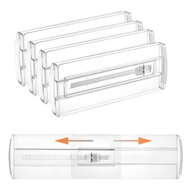 Wotendy 4 Pack Expndable Drawer Dividers Organizer 4" High,11-17" Adjustable Dresser Drawer Organizers for Clothes, Drawer Organizers Separators for Kitchen, Bedroom, Dresser, Office, Clear