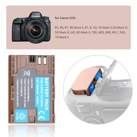 FOTGA 2250mAh LP-E6 LP-E6NH LP-E6N LP-E6P Battery with Fast USB-C Charge Cable for Canon EOS R R5 R5II R5C R6 II R7 5D II III IV 5DS R 6D 6DII 60D 70D 7D 7DII 80D 90D DSLR Camera