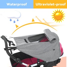 Misazy Sun sail pram UV protection 50+ and waterproof, pram sun sail - sun protection pram with viewing window and shade wings, easy to install, grey