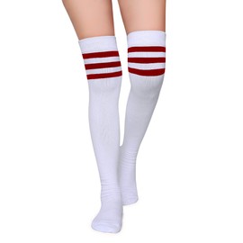 Leotruny Thigh High Socks for Women: Suitable for Cosplay Daily Wear - Cotton Knee High Socks White/Red