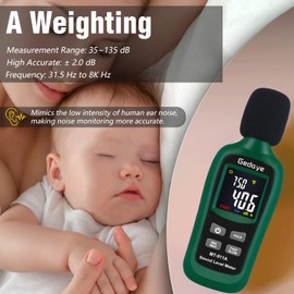 Noise Decibel Meter, Gedaye Digital Sound Level Meter & Thermometer, SPL Meter 35 to 135dBA Range, LCD Backlit Display, A-Weighting, Max/Min Measurement, Data Hold, Noise Tester for Office, Factory