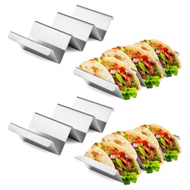 qhklew Taco Holder, Wave-Shaped Holder, 4 Pack Tortilla Holders with Handles, Dishwasher Safe & Oven Safe Made of Stainless Steel, for Holding Tacos, Sandwiches, Hot Dogs and Pancakes
