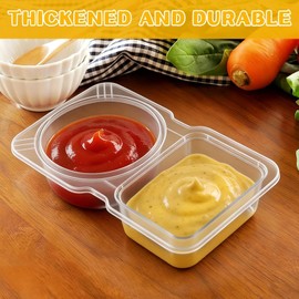 Recipientes de Condimentos de Doble Compartimento con Tapas,Juego de Recipientes Reutilizables para Aperitivos,Caja de Inmersión Portátil para Refrigeración de Refrigerador (100PCS)