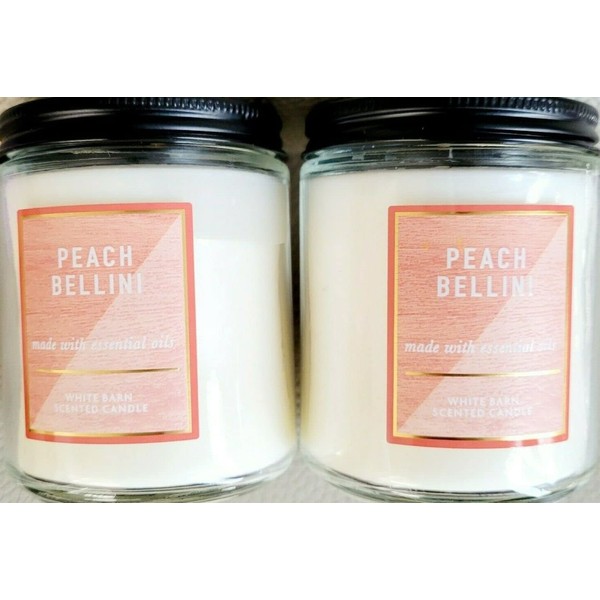 Bath and Body Works Peach Bellini Single Wick Candle (2 Pack) - 7 oz / 198 g Each