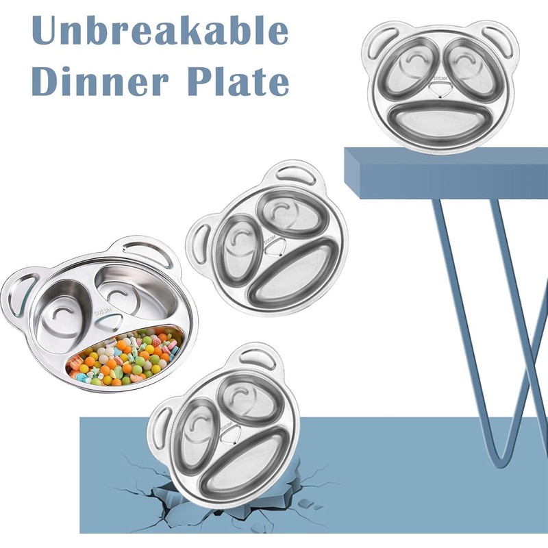 WOYAODONG 4Pcs Stainless Steel Divided Plates, 304 Stainless Steel Cute
