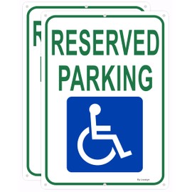 Reserved Parking Sign, Handicap Parking Sign, with Picture of Wheelchair Sign, 14 x 10 x 0.04 in, Reflective Rust Free Aluminum Sign, Weather Resistant, Waterproof, Durable Ink, Easy to Mount (2Pack)