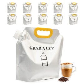 10 Pack Disposable Coffee Dispensers with Handle Coffee Box Cold Hot Beverage Dispenser COFFEE Carrier with Handle Take Out Camping Water Storage Containers Water Bag for Hiking (88oz) Yellow