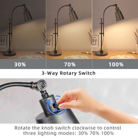 LALISU Metal Desk Lamp Rustic Task Lamp Black Adjustable, Industrial Style Lamp with On/Off Switch, Vintage Work Lamp, Reading Lamp for Bedroom, Study Room &Office, ETL Certificate. (Black01-3S)