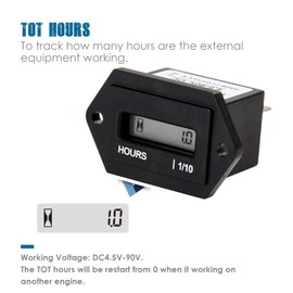 Runleader RL-HM008 DC 4.5-90V Hour Meter with Digital LCD Display for Boat Tractor Generator Engine Mower Fork Lift Paramotors Microlights Marine Engines Cleaners and Chainsaws