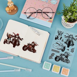 GLOBLELAND Motorcycle Clear Stamps Punk Speedster Flame Frame Cutting Dies Set Silicone Transparent Stamp Metal Die Cuts for Card Making and DIY Embossing Scrapbooking Craft Decor