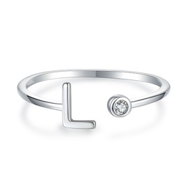 925 Sterling Silver Initial Letter Birthstone Rings for Women Adjustable 1-12 Month Birthstone Alphabet Stacking Ring for Teens Girls Stackable Birthstone Rings Birthday Jewelry Gift for Daughter Mom,