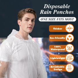 KASU 10 Pack Waterproof Poncho, Thick Disposable Poncho for Adult - Pac a Mac with Drawstring Hood for Outdoor Recreation, Festivals, Camping, Hiking