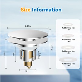 iFealClear 2 Pack Universal Bathroom Sink Stopper, Pop Up Sink Drain Strainer with Hair Catcher Basket, Fit 1.1"-2.36" US Basin, Wash Basin Drain Plug with Large Cover Cap, Brass Bounce Core, Chrome