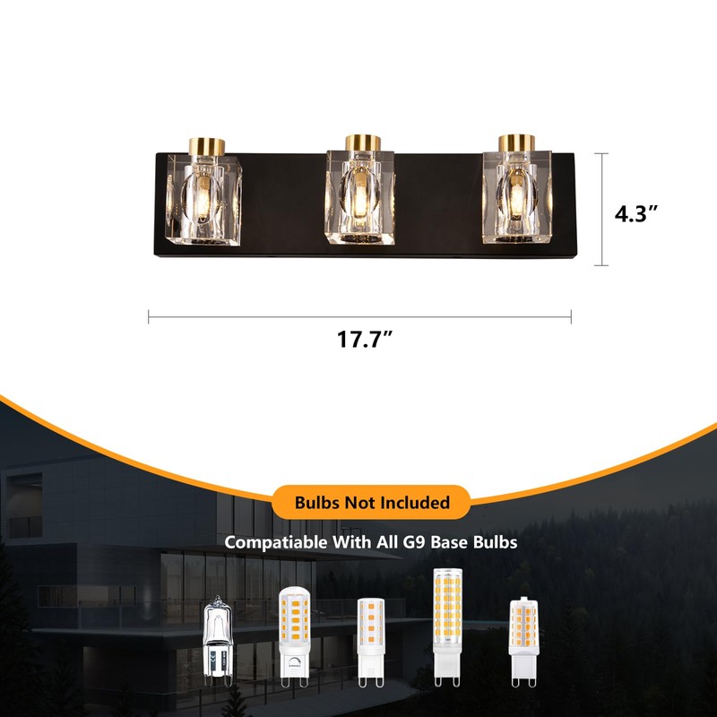 Modern Crystal Vanity Lights,3 Light Bathroom Vanity Light fixtures,Black and