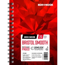 Koh-I-Noor Bristol Smooth Bright White Paper Pad with In and Out Pages, 270 GSM, 5.5 x 8.5", Side Wire-Bound, 20 Sheets per Pad (26170410413)
