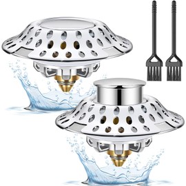 (2Pack)OneBom Tub Stopper Bathtub Drain Hair Catcher, 2 in-1 Pop Up Effective Bathtub Stopper with Dual Filtration Design, Anti-Clogging Bathtub Drain Plug Bath Tub Stoppers for 1.45-1.8" Drain Holes