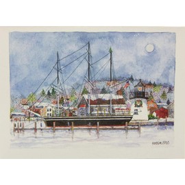 "Moon Rise Over Mystic Seaport," Lighthouse Christmas Cards, Boxed, Onion Hill Designs