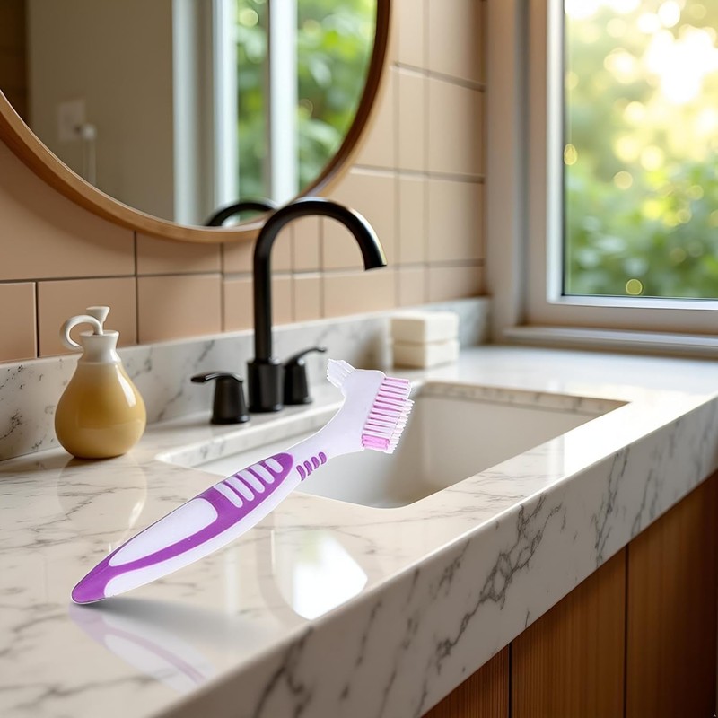 Jinshining Purple Premium Denture Cleaning Brush Set with Multi-Layered Bristles
