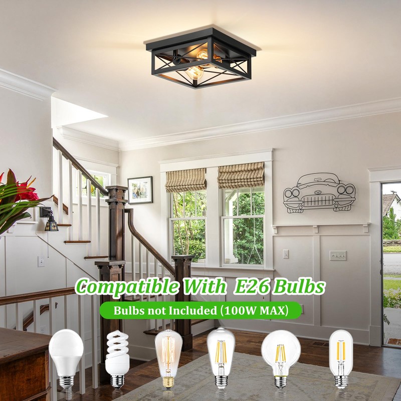 Kondras 2-Light Industrial Square Flush Mount Ceiling Light, Farmhouse Ceiling