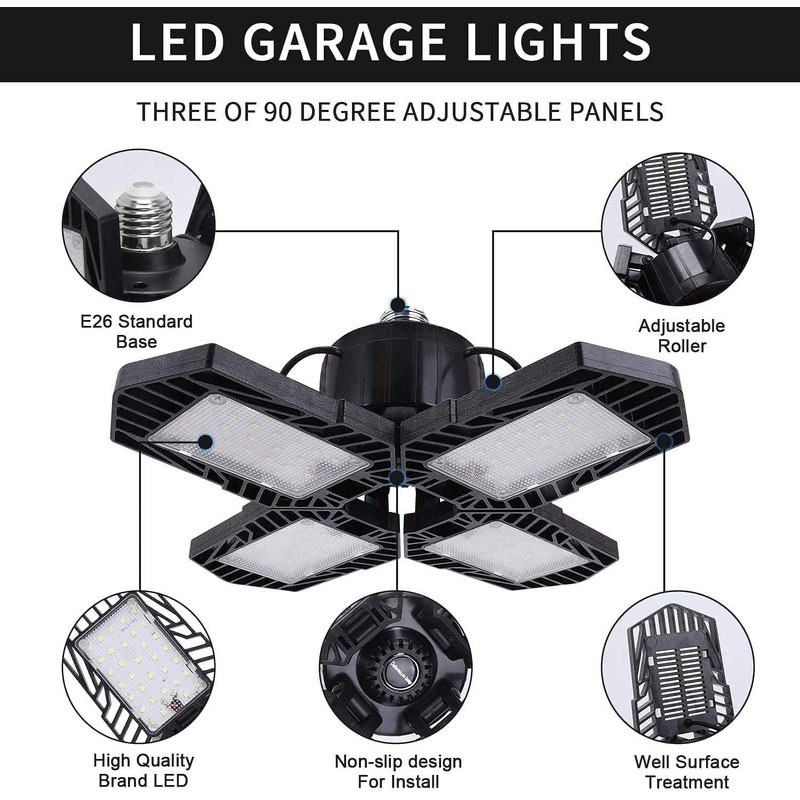 4Pack LED Garage Lights, 100W Deformable LED Lighting 10000LM E26