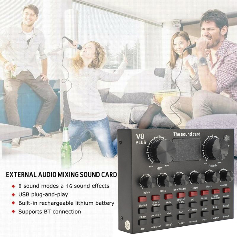 Live Sound Card with Built in Microphone Clear Recording Portable