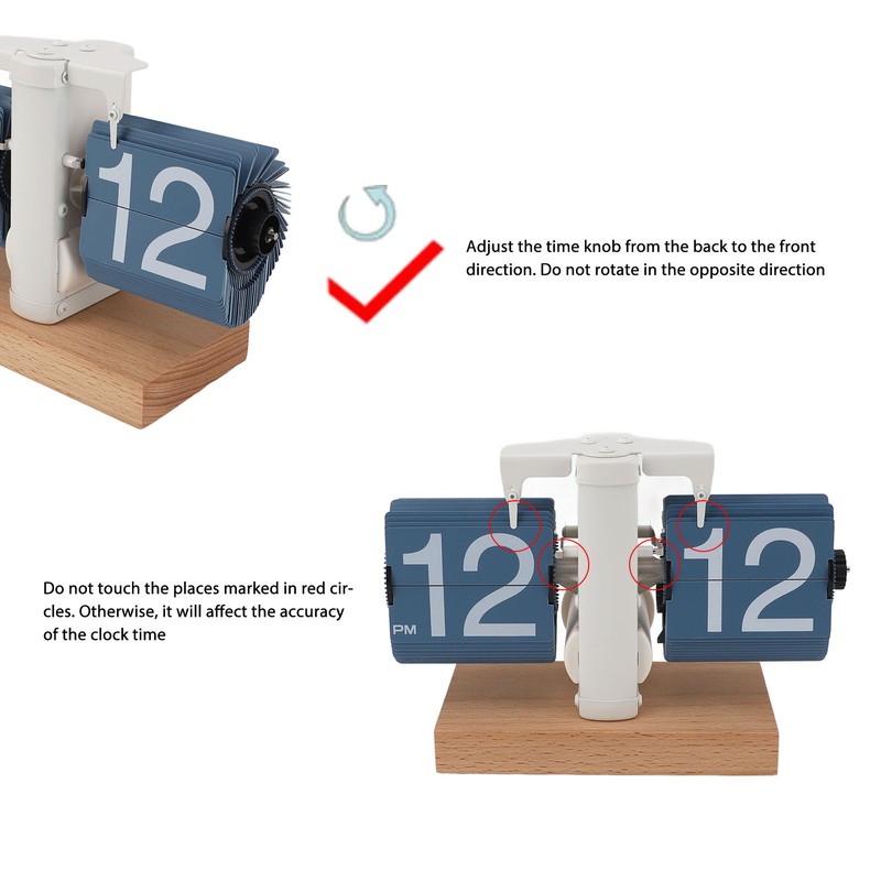 Flip Desk Clock Auto Mechanical Flip 12H AM PM Wood