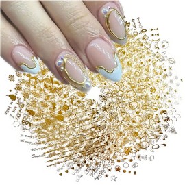 30 Sheets Gold Nail Stickers 3D Self-Adhesive Line Star Nail Decals Golden Diamond Nail Designs Snow Letter Nails Decoration Accessories for Women Girls DIY Manicure