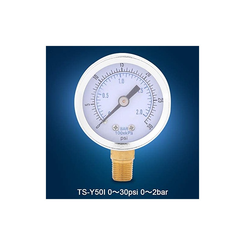 Walfront Pressure Gauge 0-30psi/2bar, 1/8" BSPT, Dual Scale, Compact, Metal