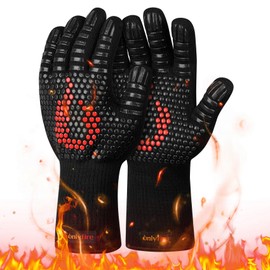 onlyfire Barbecue Gloves Heat Resistant up to 800°C, Oven Gloves, Non-Slip, Fireproof Gloves, Baking Gloves for Baking/Grilling/Cooking/BBQ, Cooking Gloves, Fireplace Glove, Black