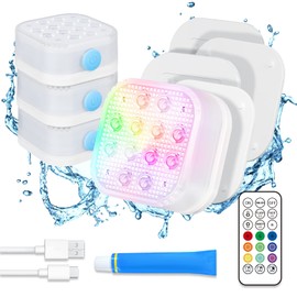 Homly Rechargeable Submersible Pool Lights with Remote, Waterproof Underwater Charging Battery Operated Controlled 16 Color Changing LED with Magnet Floating Lights Pool Pond Decoration 4 Pack