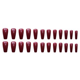Generic Burgundy Red Nail Cherry Red Nail Solid Color Wine Red Nail Short Ballet Elegant Retro Shining Acrylic Nail Fake Nail Kit Salon Grade Reusable Nail Tip 24
