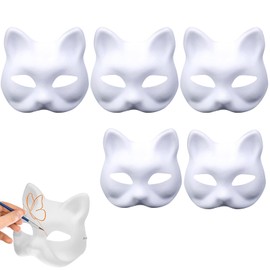 5 PCS Cat Masks to Paint,Therian Masks with Straps,White Blank Paper for DIY Cosplay,Animal Half Face Masks for kids adults