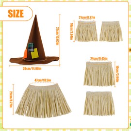 Jyeennar 6pcs Scarecrow Costume Kit with Witch Hat,Adjustable Straw Decorations Set for Adults & Kids, Perfect for Cosplay,Parties and Dress Up Set