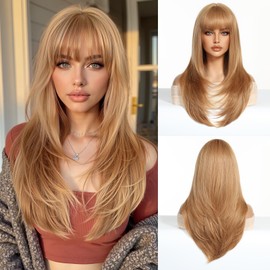 Esmee Long Straight Strawberry Blonde Wigs for Women with Fringe Natural Synthetic Hair Wig for Daily & Party Use