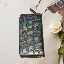 Women's Vintage Floral Embossed Leather Wallet, RFID Blocking Clutch with Coin Bag, Elegant Vintage Design Mother's Day Gift(Multicolored stones)