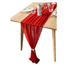 B-HOT Chiffon Table Runner Sheer Weddings Bridal Baby Shower Outdoor Party Decor Table Cloth Red