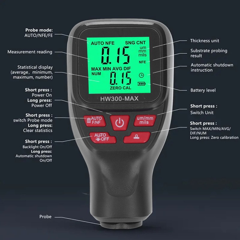 Coating Thickness Tester 0 to 2000UM High Accuracy Efficient Auto