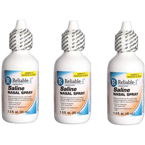 RELIABLE 1 LABORATORIES Saline Nasal Spray 1.5 FL. OZ (3 Pack) Helps Moisturize Dry and Irritated Nasal Passages Caused Buy Allergies, Flu, Sinusitis and Rhinitis