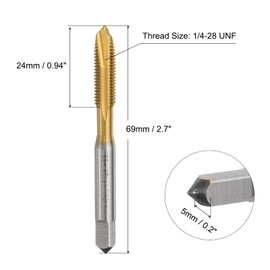 sourcing map 1/4-28 UNF B2 Spiral Point Thread Tap, Screw Tap Threading Tapping Tool, Titanium Coated 6542 High Speed Steel Machine Taps Tapping Bit