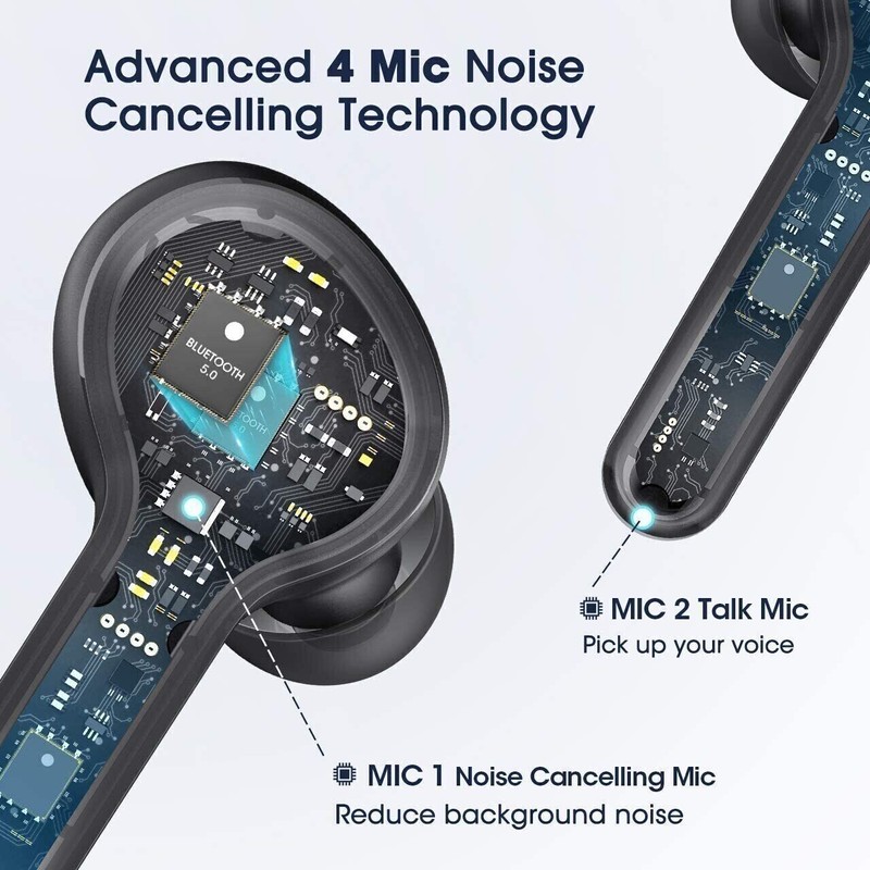 Black Mpow M9 Wireless Earbuds in Ear 4-Mic Noise Cancelling