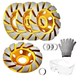 Deepa Ribusu 4.9 inches (100 mm) Diamond Cup Wheel Set of 4 Blade-Proof Gloves with Goggles, Cup Sander, Diamond Wheel, Work Gloves, Abrasion Resistant, Anti-Slip, Replacement, Custom Repair, Repair